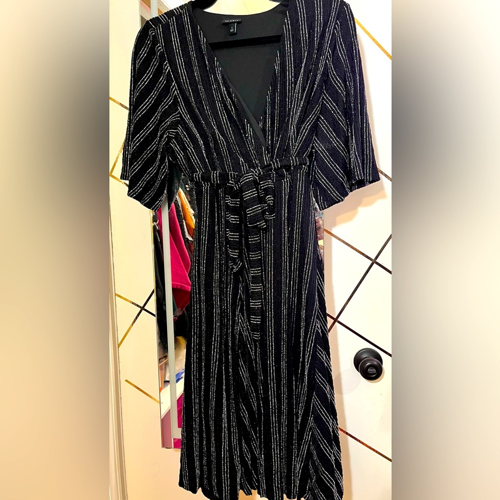 Torrid Black Metallic Lurex Stripe Wrap Dress Size  1